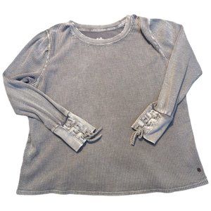 Justice 16/18 PLUS Gray Waffle Weave Long Sleeve Shirt with Lace Up Cuffs
